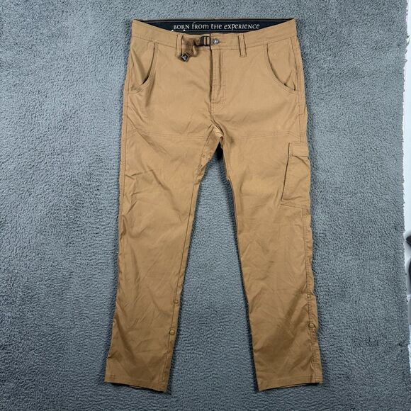 Prana Pants Mens 36x32 Brown Stretch Zion Straight Fit Cargo Belted Outdoor - Picture 1 of 16